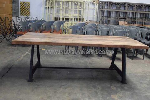 Modern Industrial Solid Wooden Dining Table High Quality Cast Iron Base ... in Wooden Dining Table With Iron Base
